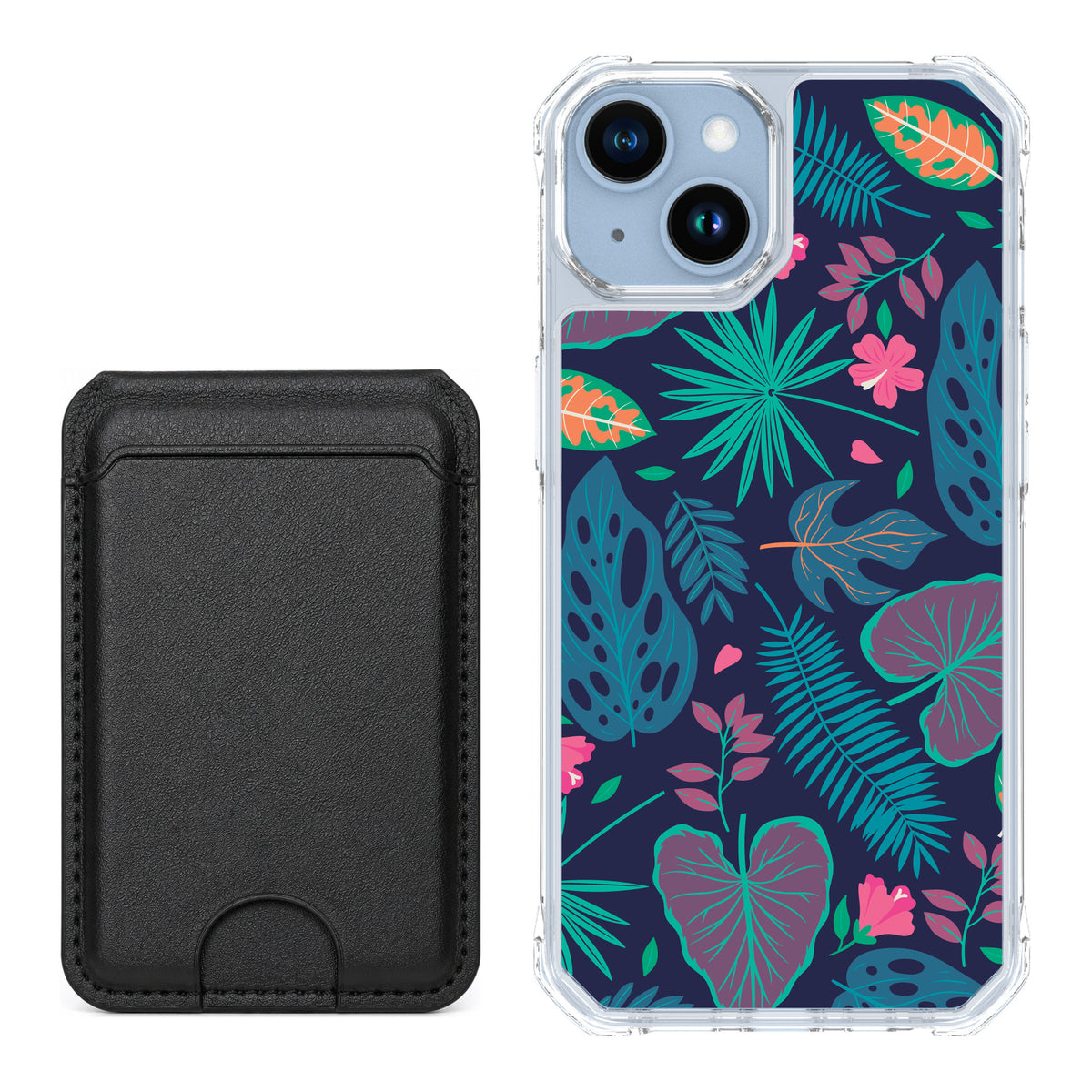Scooch MagCase Tropical Leaves for iPhone 14 — Black MagWallet Bundle