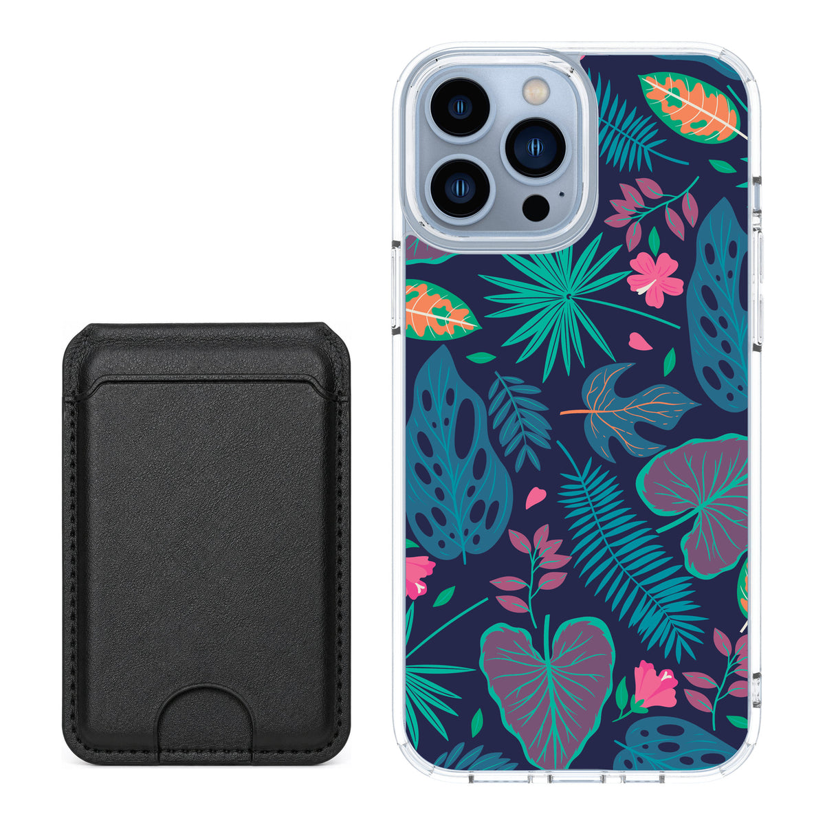 Scooch MagCase Tropical Leaves for iPhone 13 Pro Max — Black MagWallet Bundle