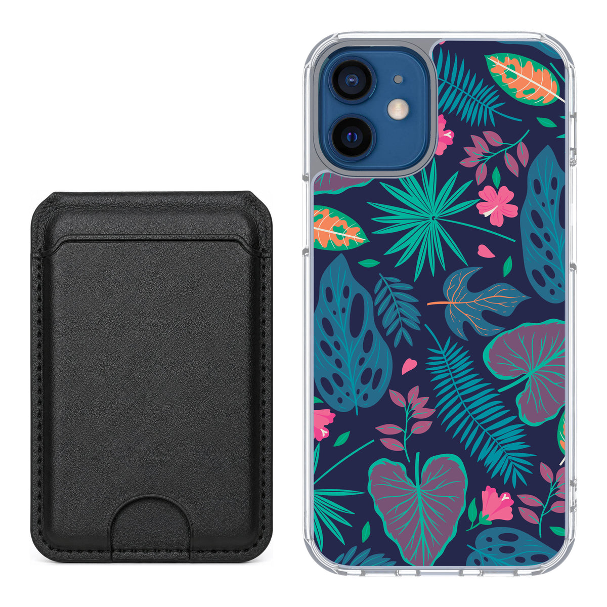 Scooch MagCase Tropical Leaves for iPhone 12 mini — Black MagWallet Bundle