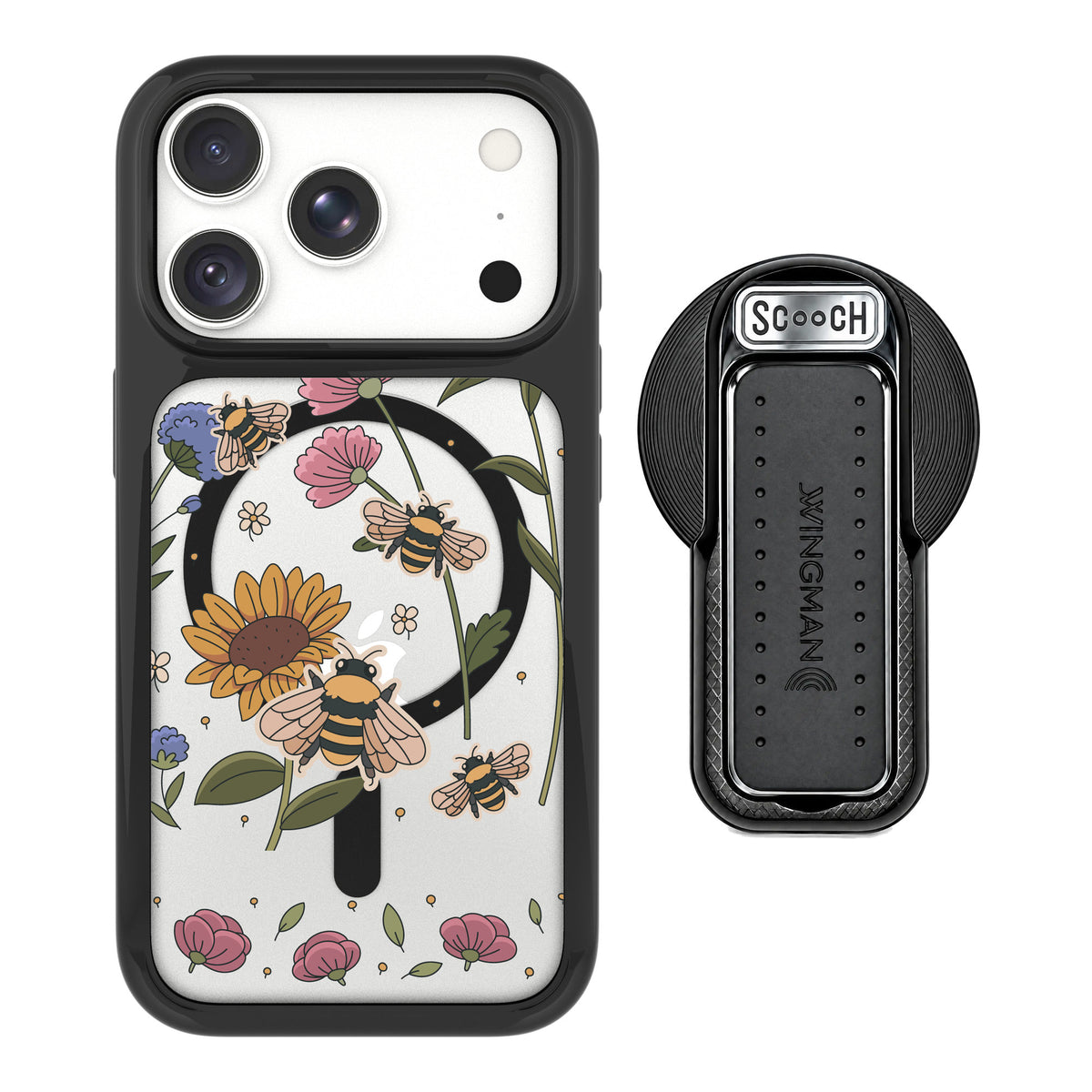 Scooch MagCase Bee Happy for iPhone 18 Pro — MagSafe Wingback Bundle - Black
