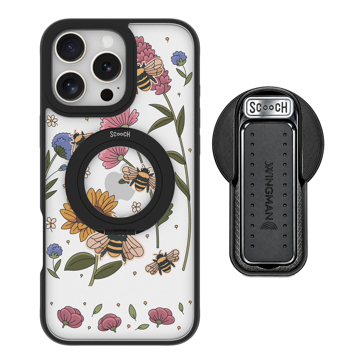 Scooch MagCase Bee Happy for iPhone 16 Pro Max — MagSafe Wingback Bundle - Black