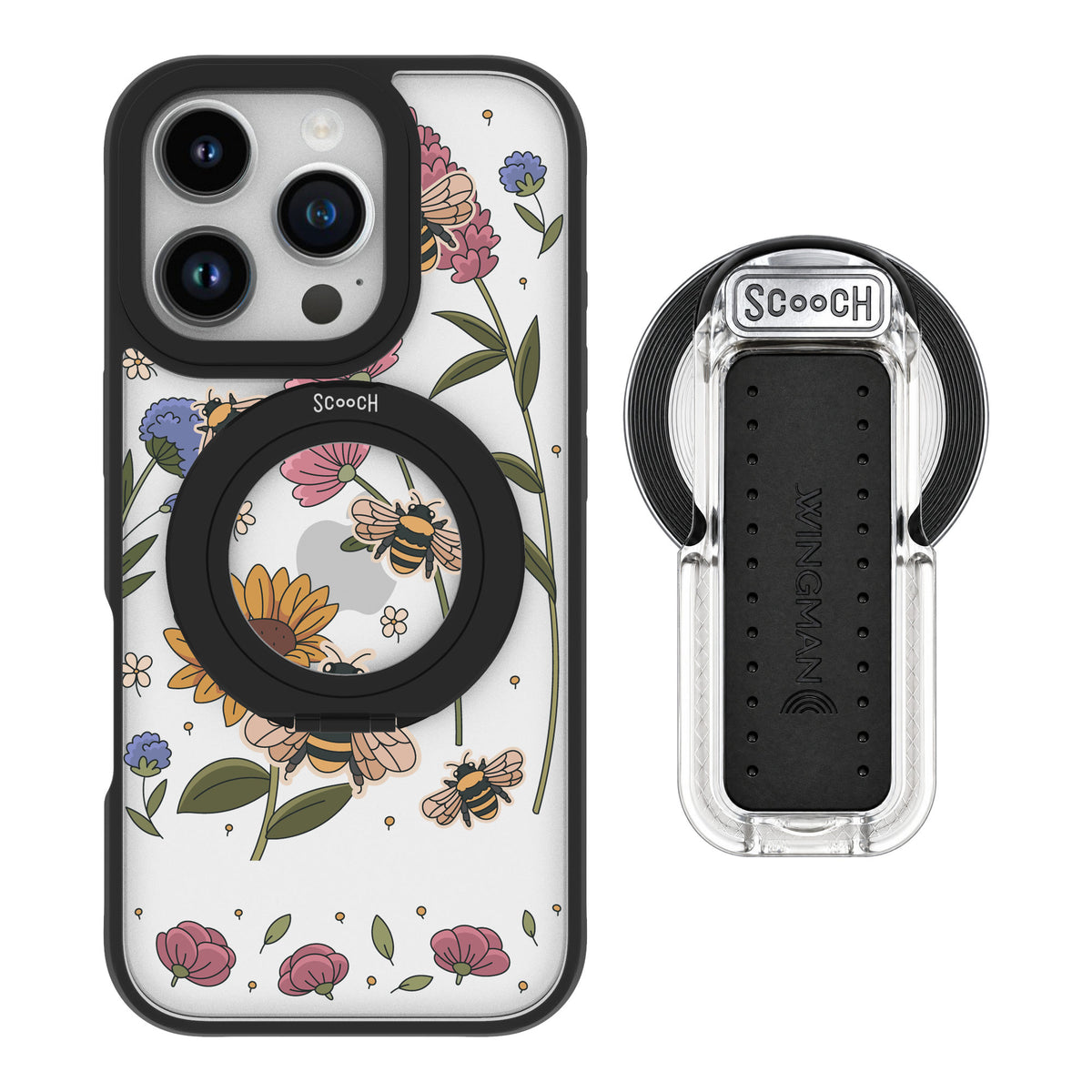 Scooch MagCase Bee Happy for iPhone 16 Pro — MagSafe Wingback Bundle - Clear