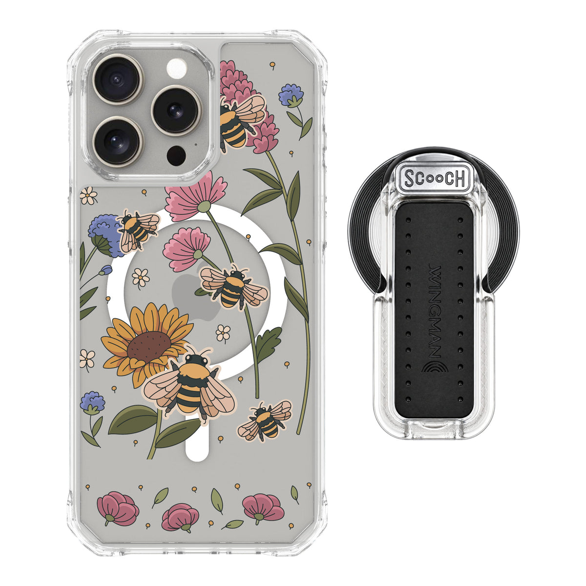 Scooch MagCase Bee Happy for iPhone 15 Pro Max — MagSafe Wingback Bundle - Clear