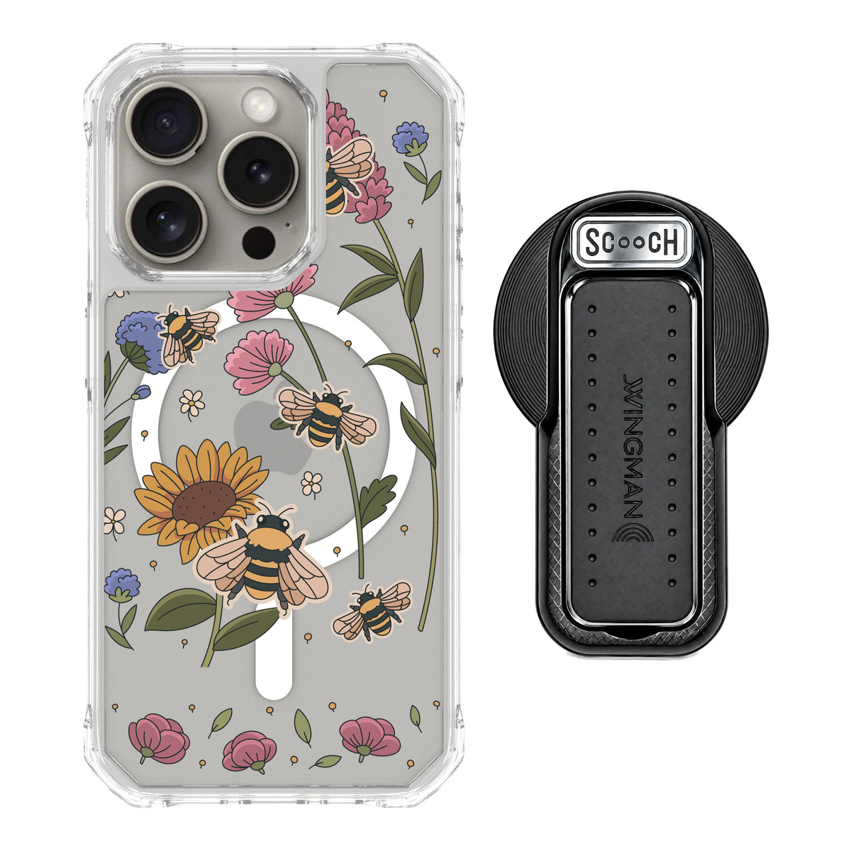 Scooch MagCase Bee Happy for iPhone 15 Pro — MagSafe Wingback Bundle - Black