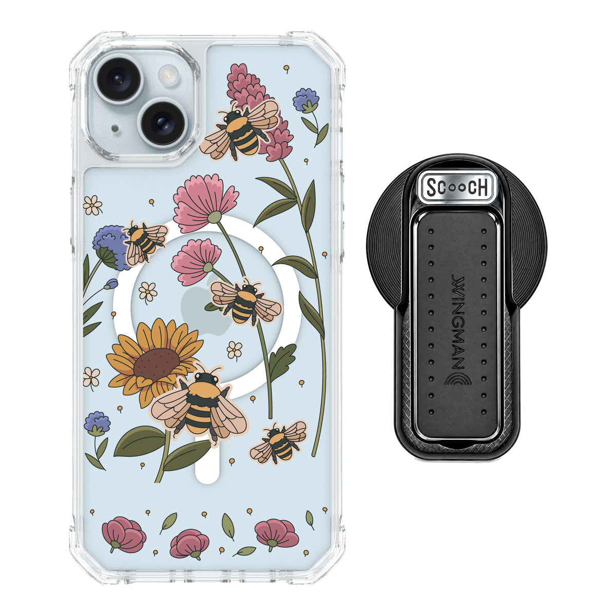 Scooch MagCase Bee Happy for iPhone 15 Plus — MagSafe Wingback Bundle - Black