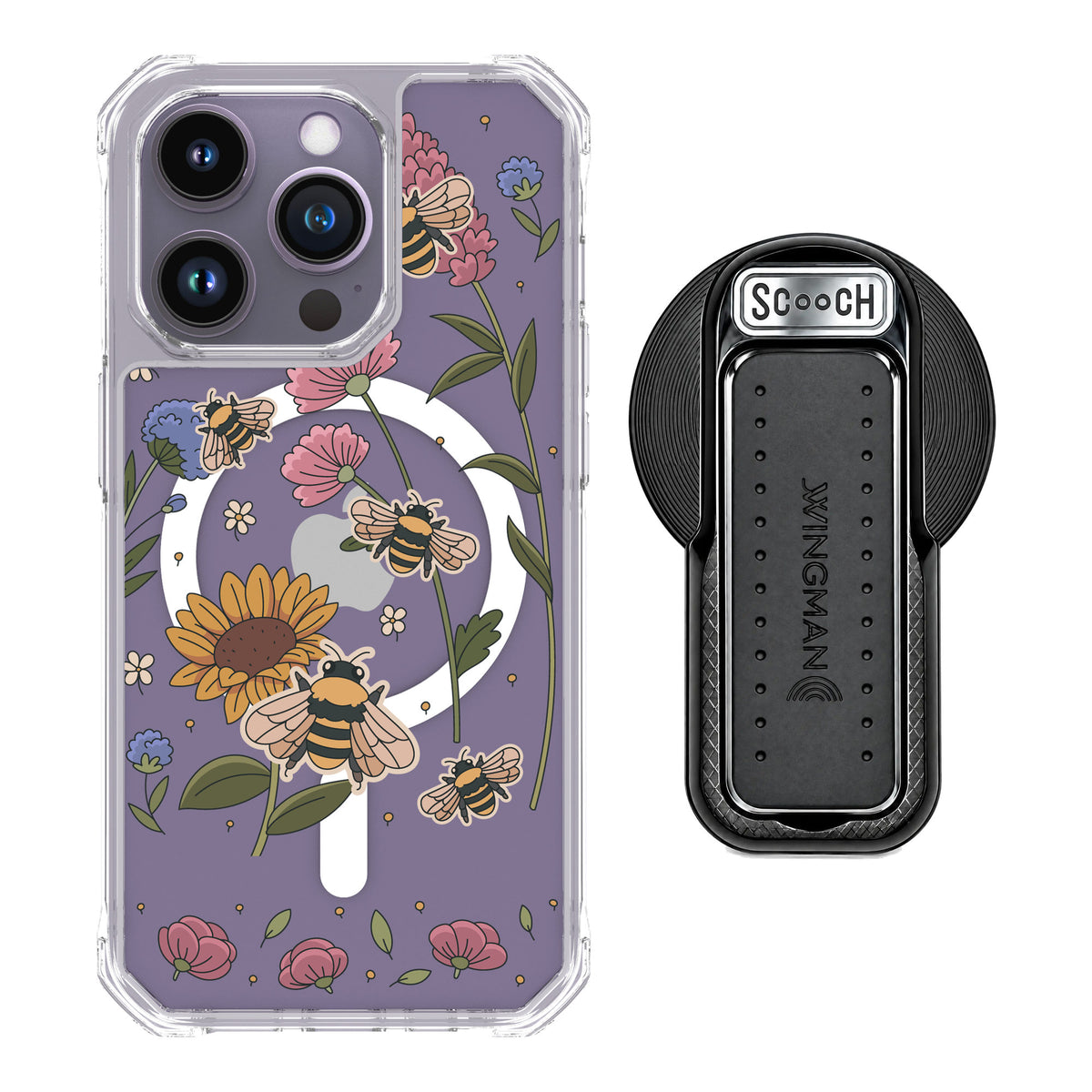 Scooch MagCase Bee Happy for iPhone 14 Pro — MagSafe Wingback Bundle - Black