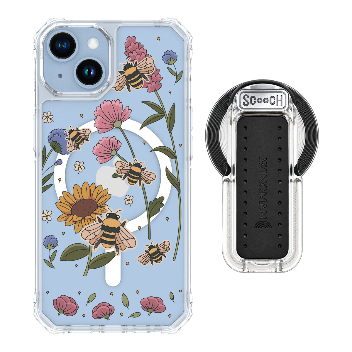 Scooch MagCase Bee Happy for iPhone 14 — MagSafe Wingback Bundle - Clear