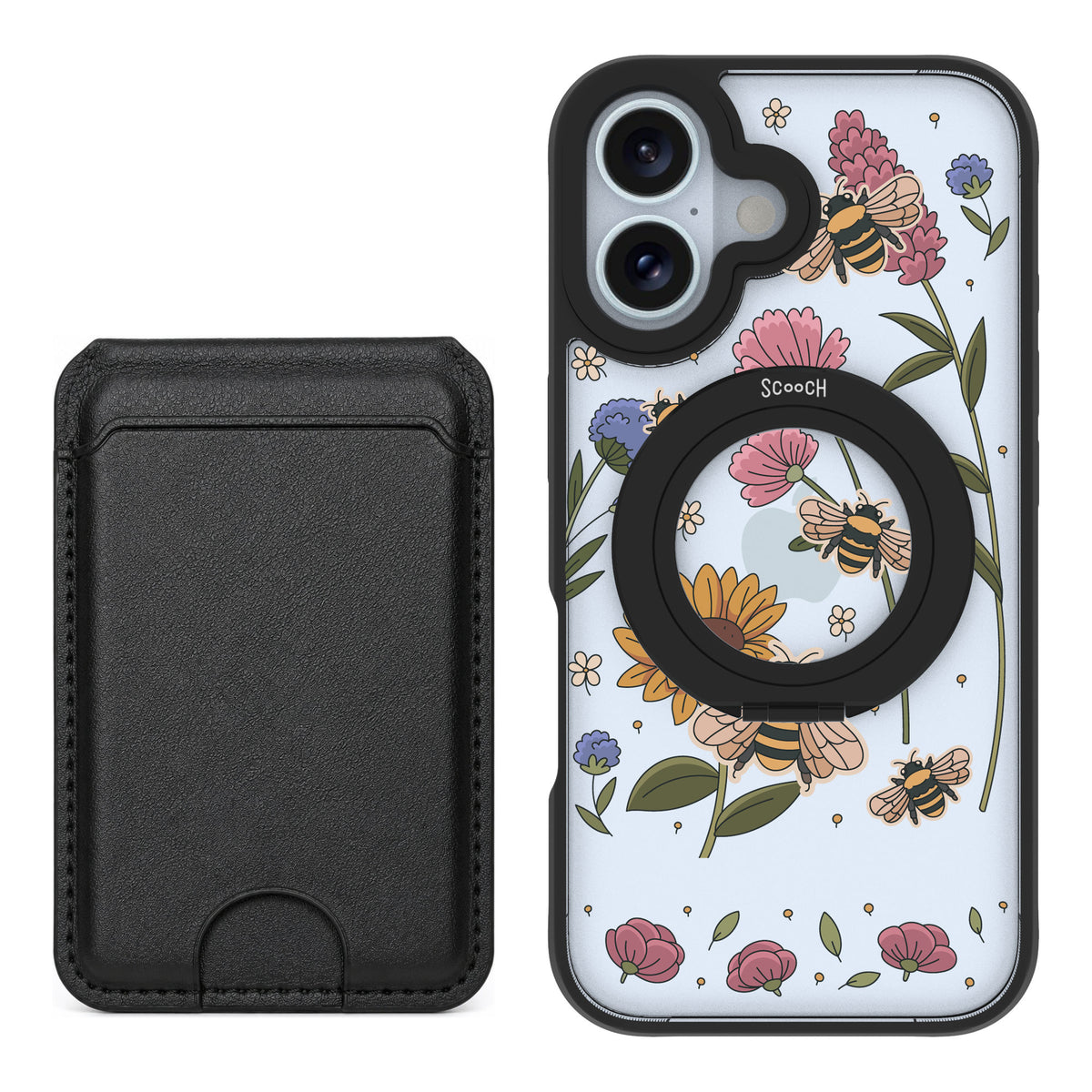 Scooch MagCase Bee Happy for iPhone 16 — Black MagWallet Bundle