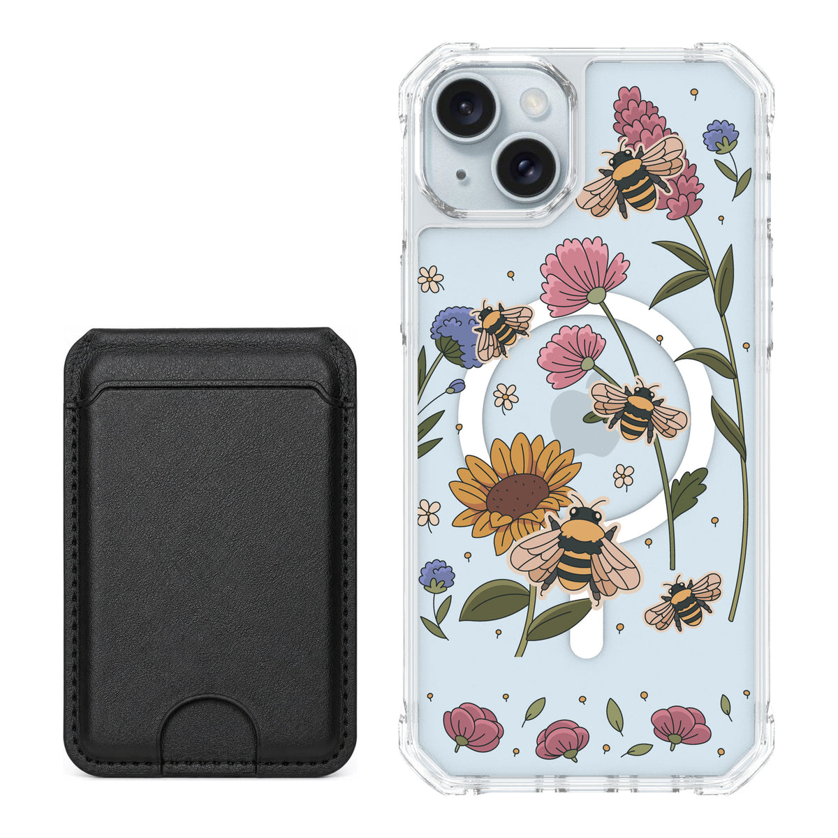 Scooch MagCase Bee Happy for iPhone 15 Plus — Black MagWallet Bundle