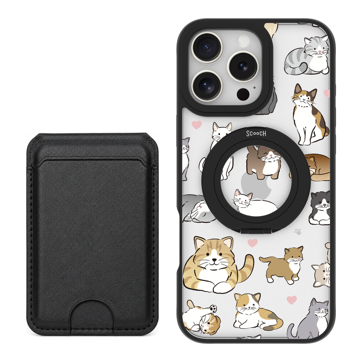 Scooch MagCase Cat Party for iPhone 16 Pro Max — Black MagWallet Bundle
