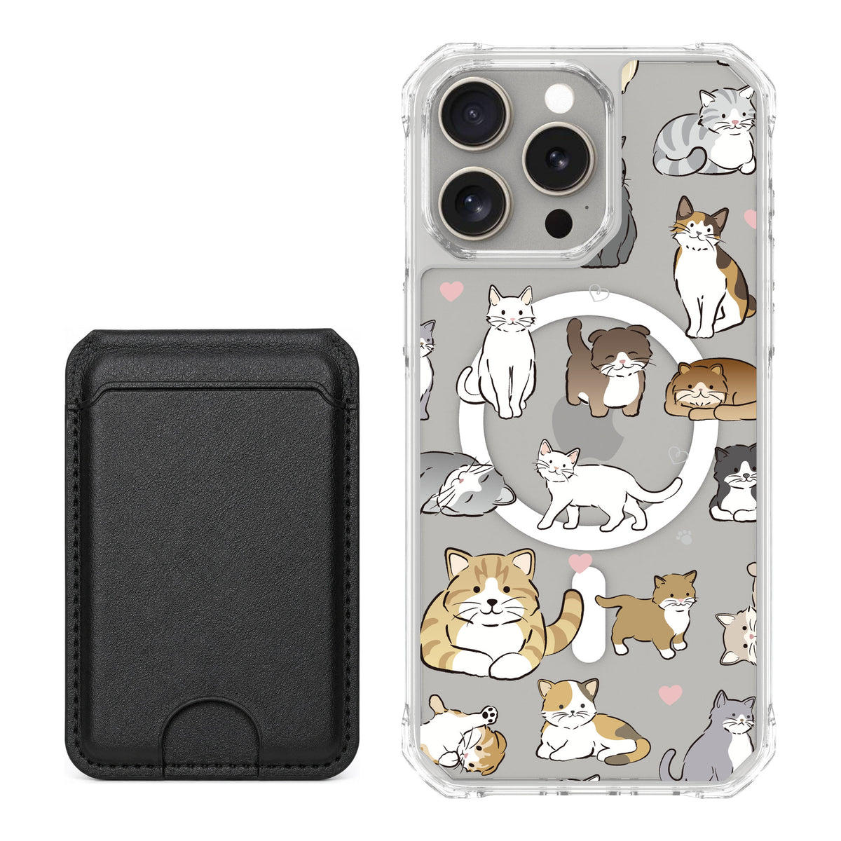 Scooch MagCase Cat Party for iPhone 15 Pro Max — Black MagWallet Bundle
