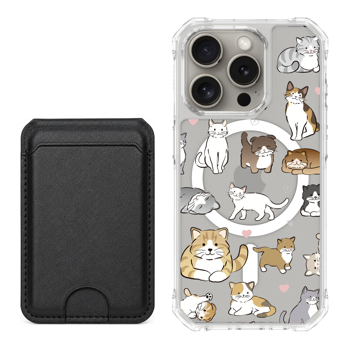 Scooch MagCase Cat Party for iPhone 15 Pro — Black MagWallet Bundle