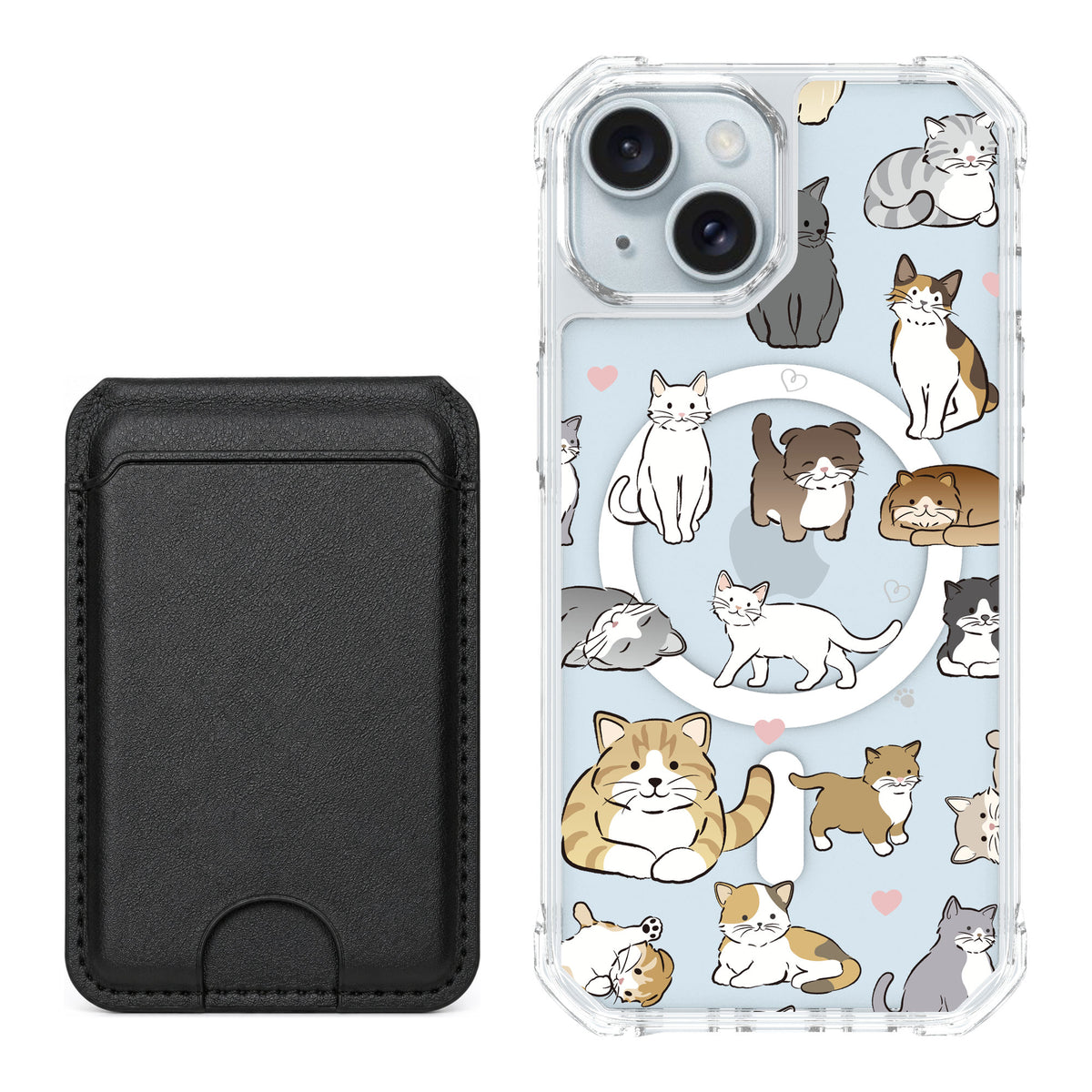 Scooch MagCase Cat Party for iPhone 15 — Black MagWallet Bundle