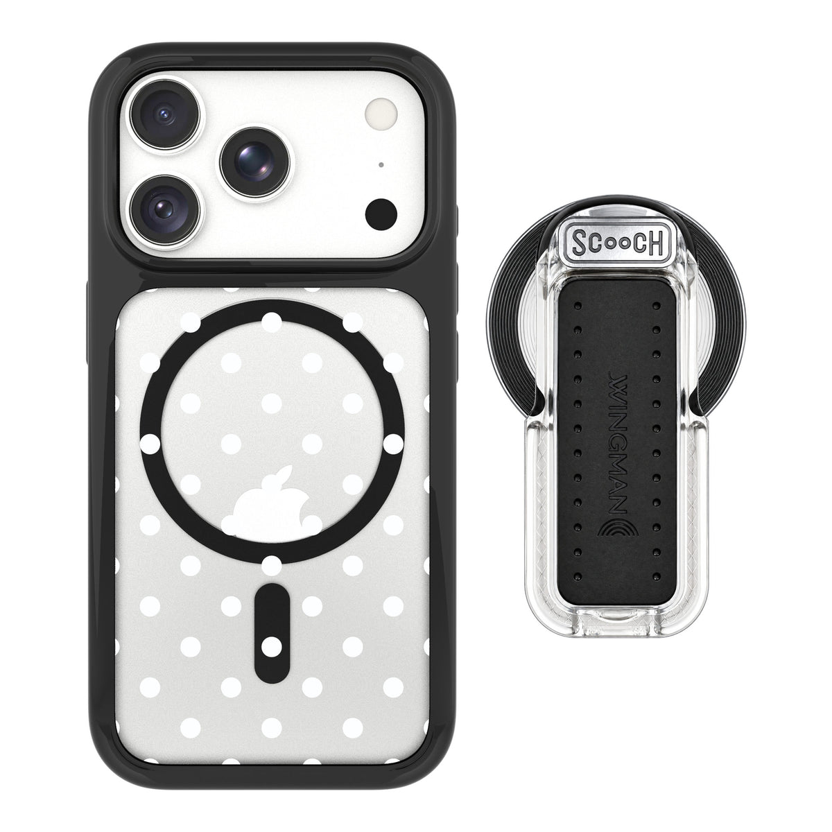 Scooch MagCase Polka Dots for iPhone 18 Pro — MagSafe Wingback Bundle - Clear