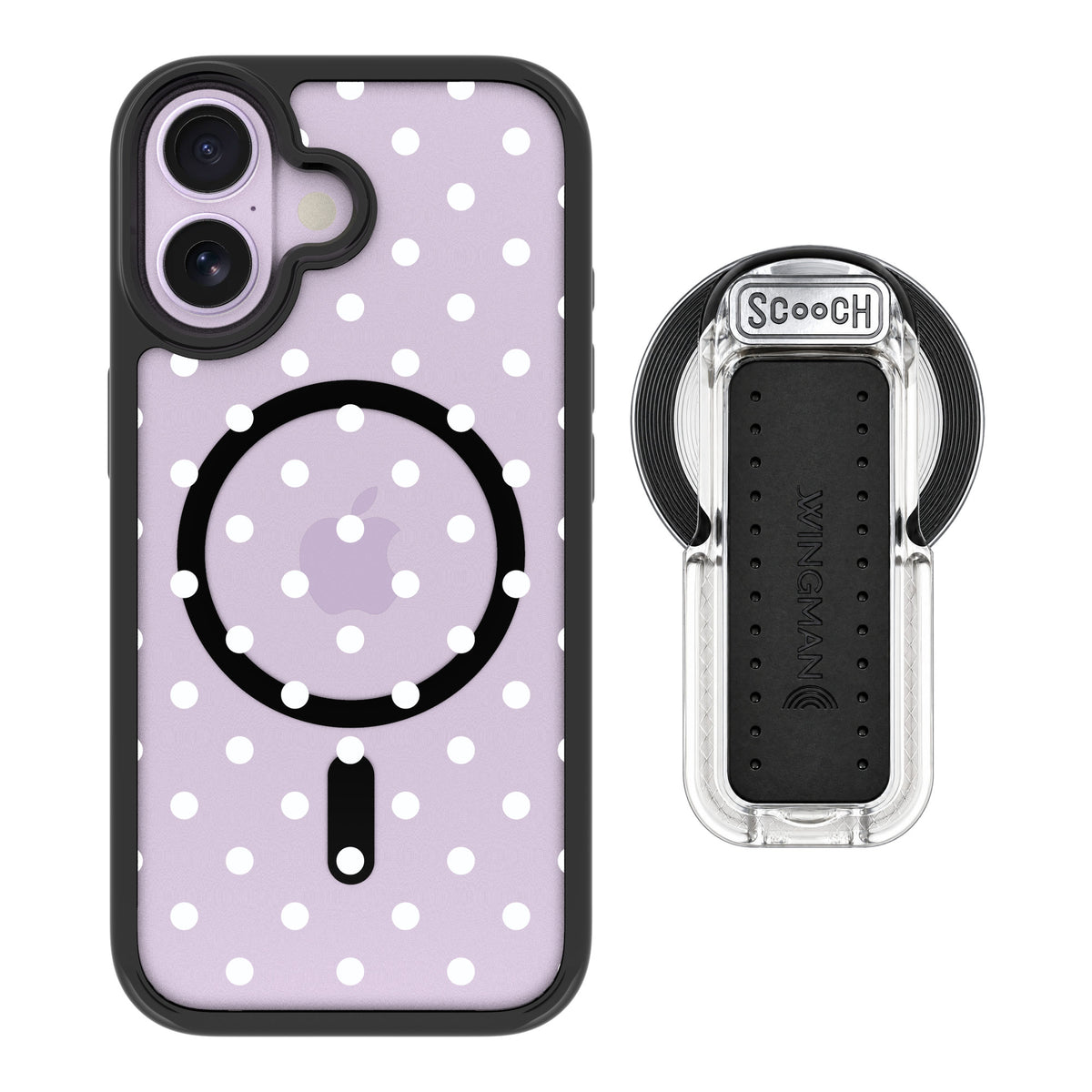 Scooch MagCase Polka Dots for iPhone 17 — MagSafe Wingback Bundle - Clear