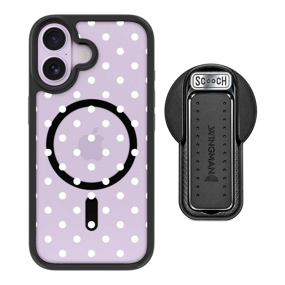 Scooch MagCase Polka Dots for iPhone 17 — MagSafe Wingback Bundle - Black