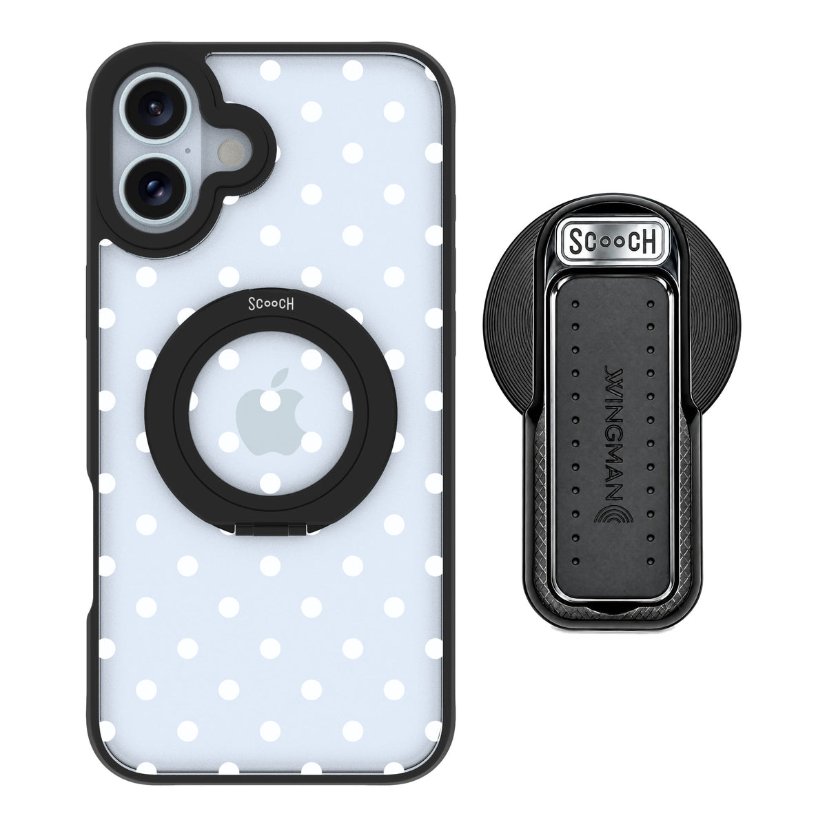 Scooch MagCase Polka Dots for iPhone 16 Plus — MagSafe Wingback Bundle - Black