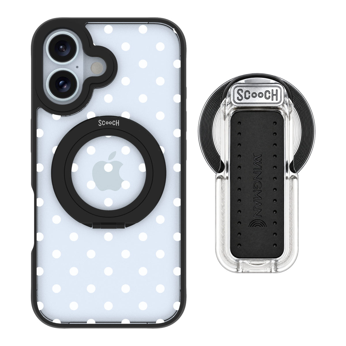Scooch MagCase Polka Dots for iPhone 16 — MagSafe Wingback Bundle - Clear