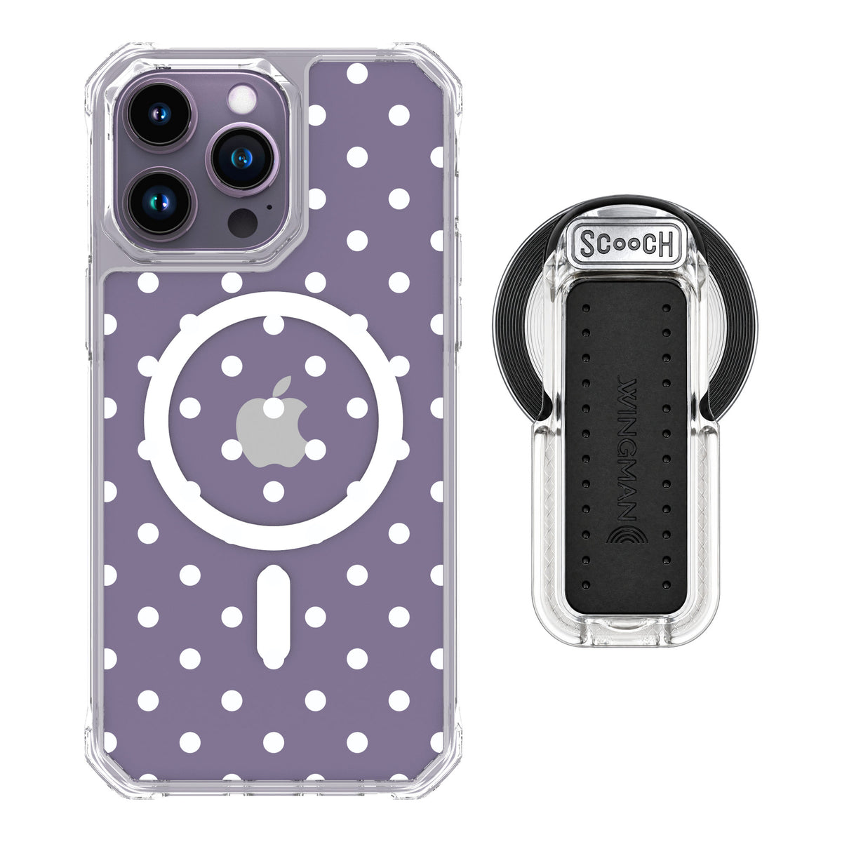 Scooch MagCase Polka Dots for iPhone 14 Pro Max — MagSafe Wingback Bundle - Clear
