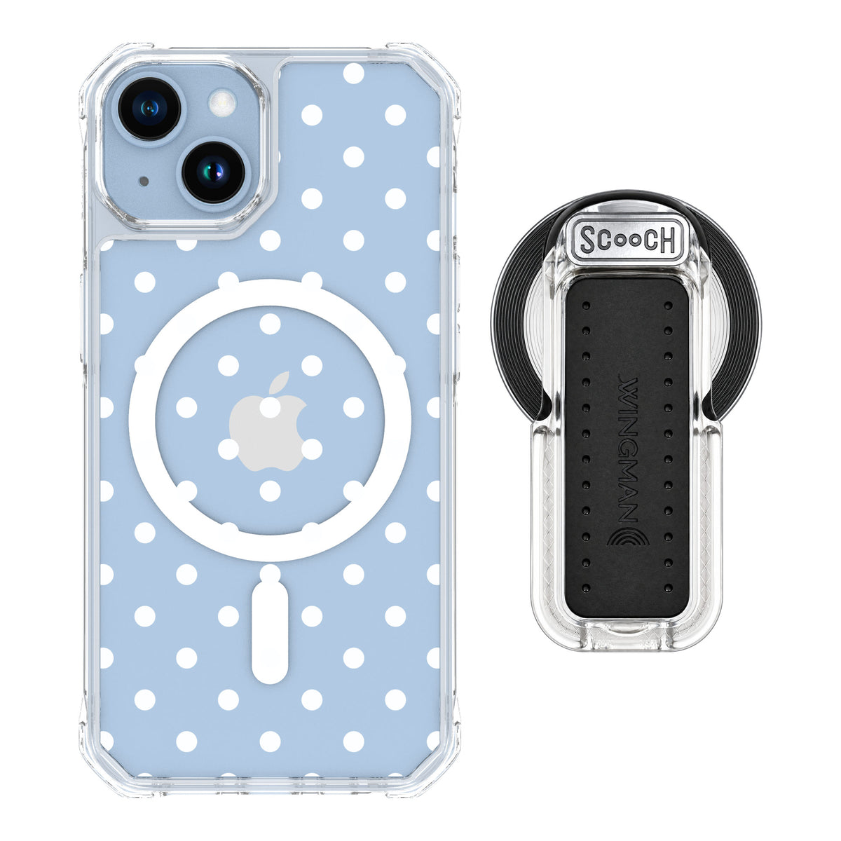 Scooch MagCase Polka Dots for iPhone 14 — MagSafe Wingback Bundle - Clear