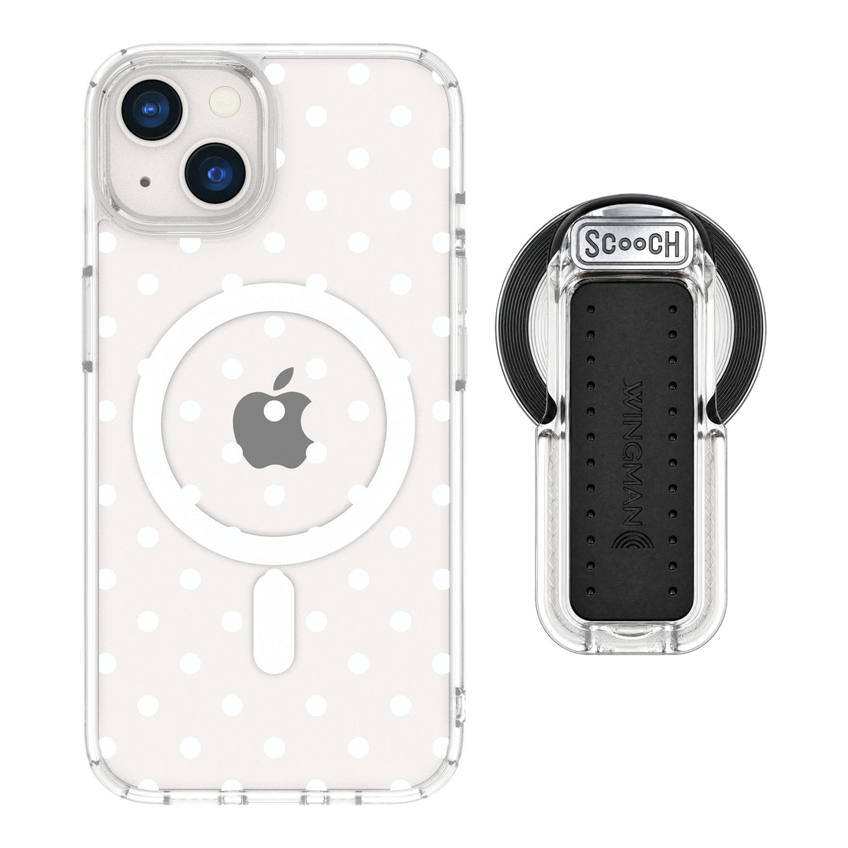 Scooch MagCase Polka Dots for iPhone 13 — MagSafe Wingback Bundle - Clear