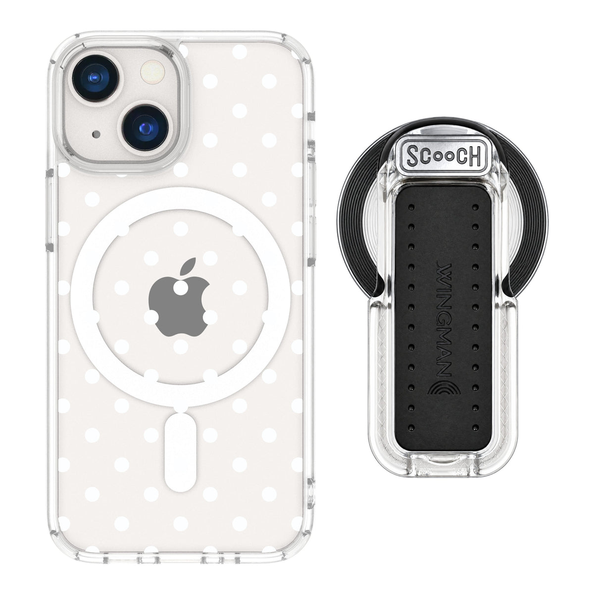 Scooch MagCase Polka Dots for iPhone 13 mini — MagSafe Wingback Bundle - Clear