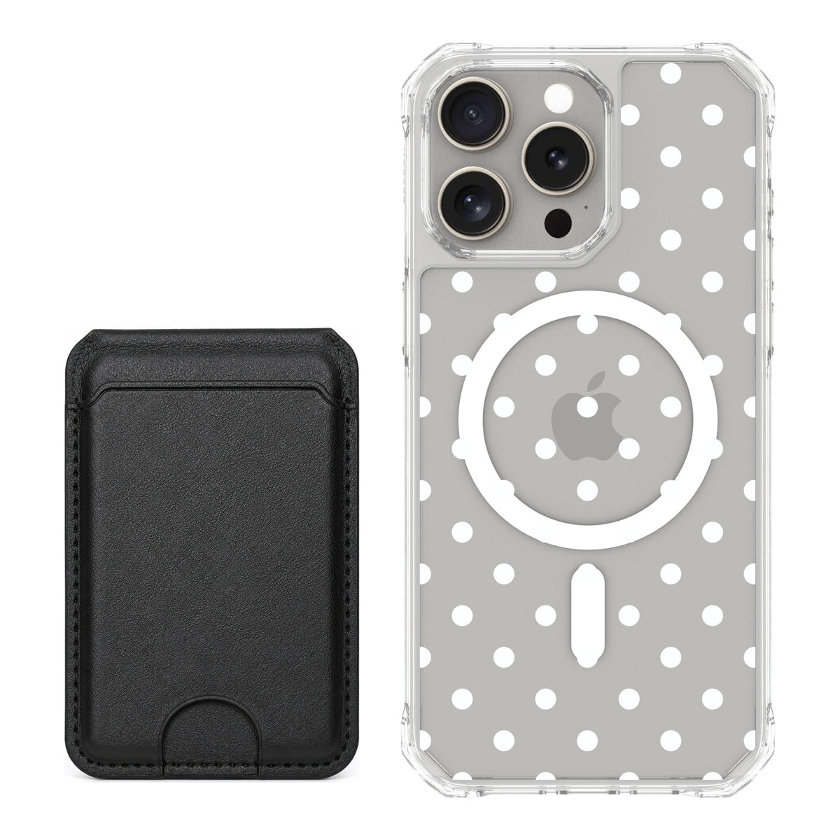 Scooch MagCase Polka Dots for iPhone 15 Pro Max — Black MagWallet Bundle