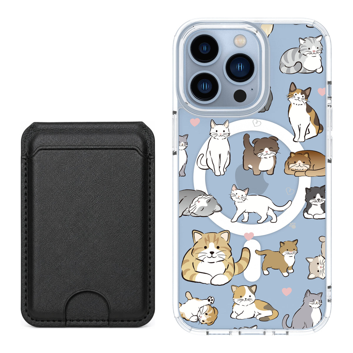 Scooch MagCase Cat Party for iPhone 13 Pro — Black MagWallet Bundle