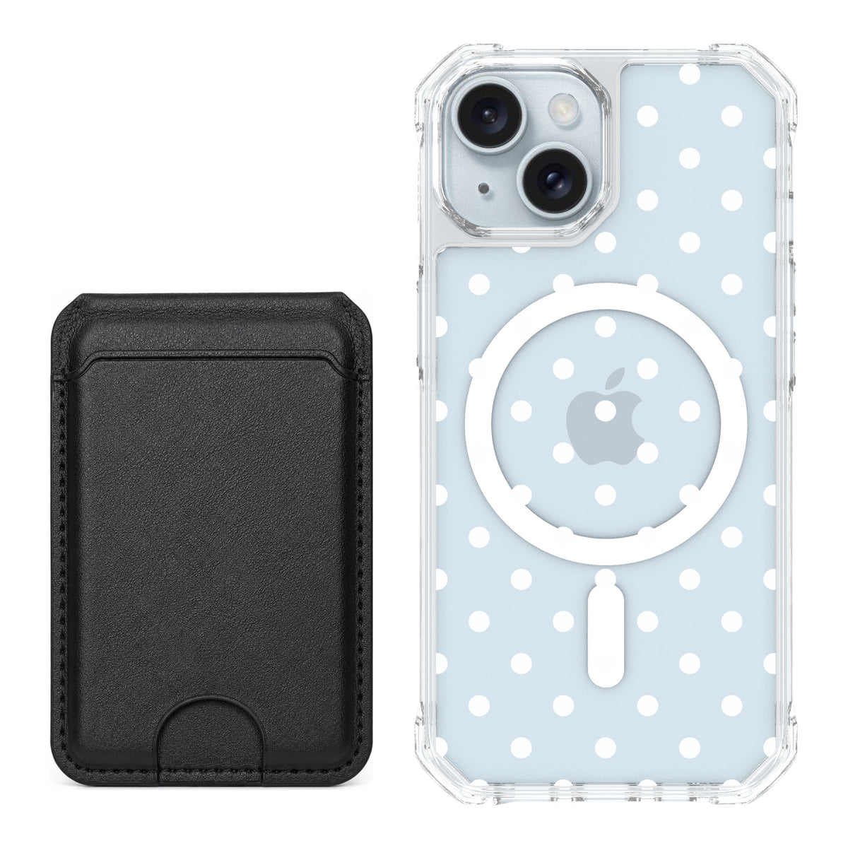 Scooch MagCase Polka Dots for iPhone 15 — Black MagWallet Bundle