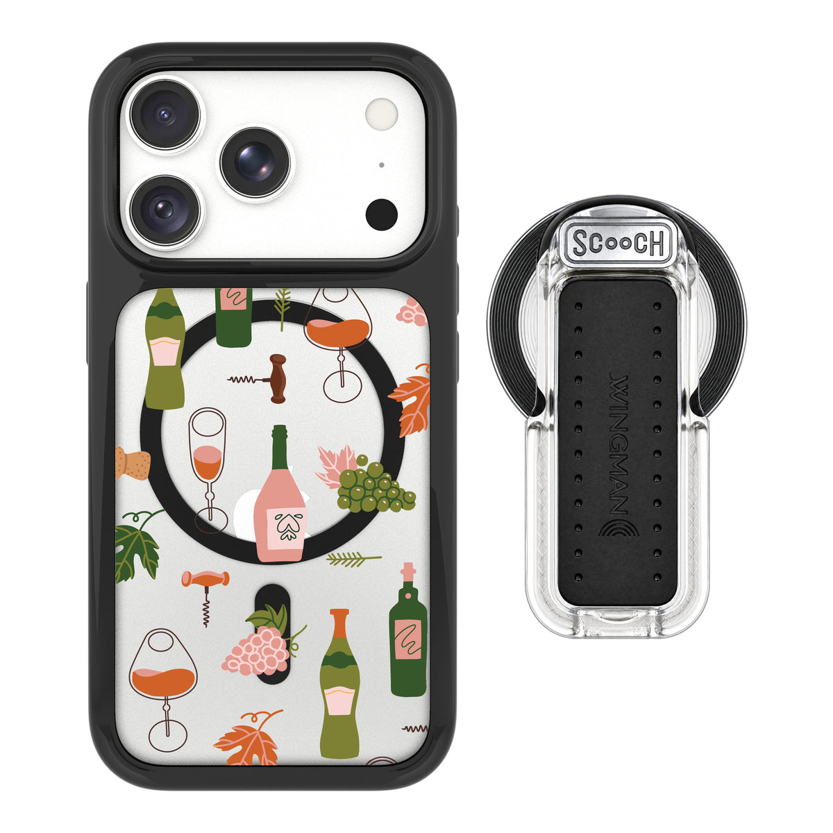 Scooch MagCase Vino Vibes for iPhone 18 Pro — MagSafe Wingback Bundle - Clear