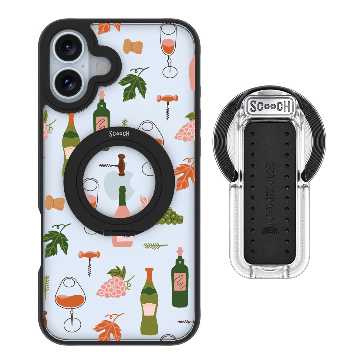 Scooch MagCase Vino Vibes for iPhone 16 Plus — MagSafe Wingback Bundle - Clear