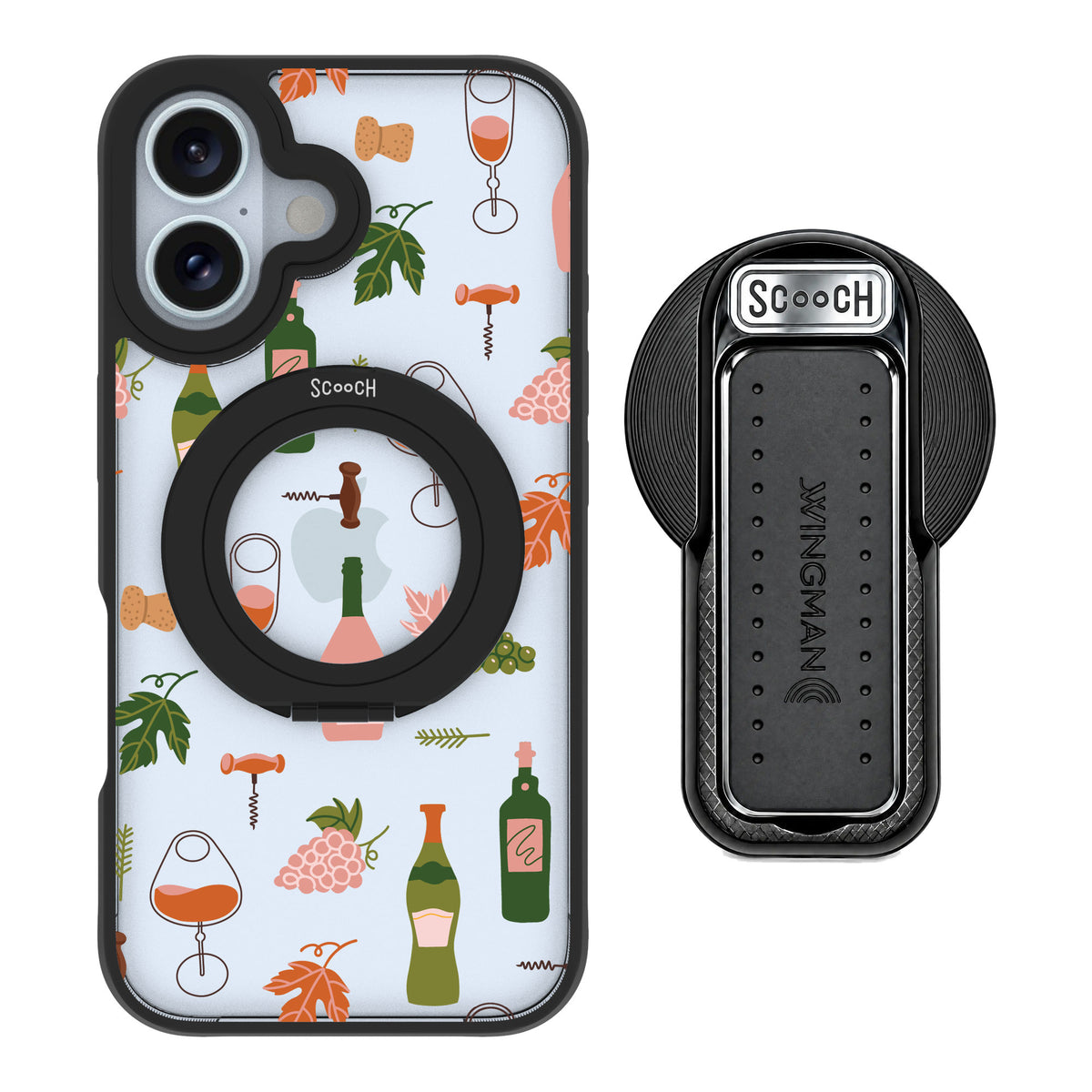 Scooch MagCase Vino Vibes for iPhone 16 — MagSafe Wingback Bundle - Black