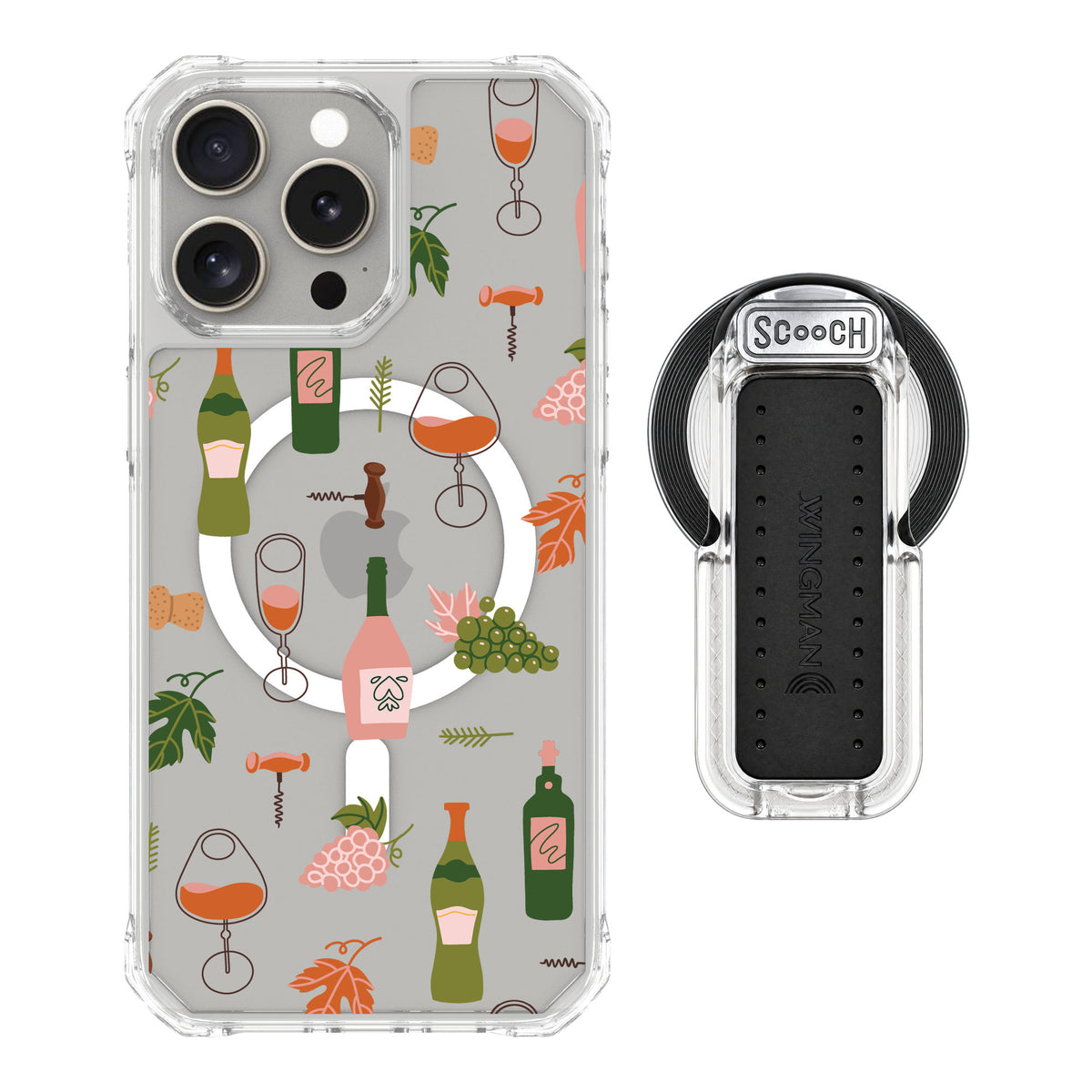Scooch MagCase Vino Vibes for iPhone 15 Pro Max — MagSafe Wingback Bundle - Clear