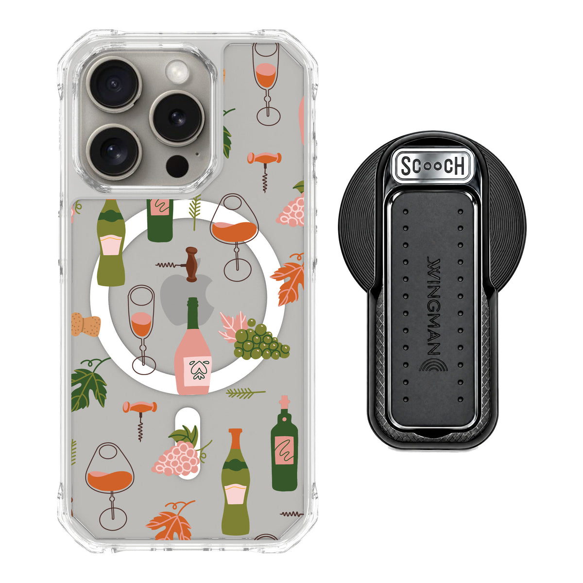 Scooch MagCase Vino Vibes for iPhone 15 Pro — MagSafe Wingback Bundle - Black