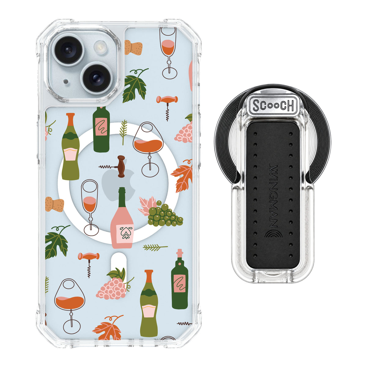 Scooch MagCase Vino Vibes for iPhone 15 — MagSafe Wingback Bundle - Clear