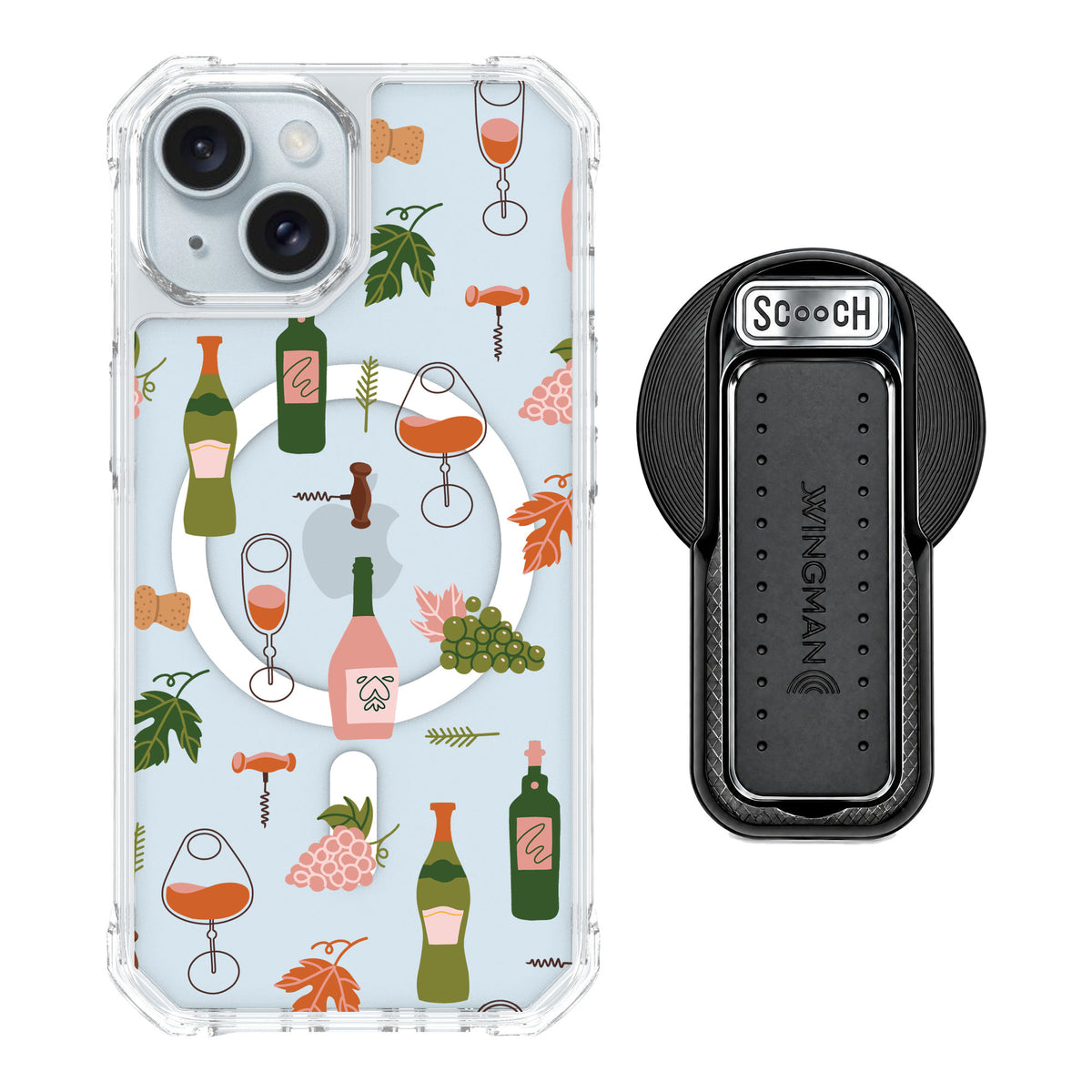 Scooch MagCase Vino Vibes for iPhone 15 — MagSafe Wingback Bundle - Black