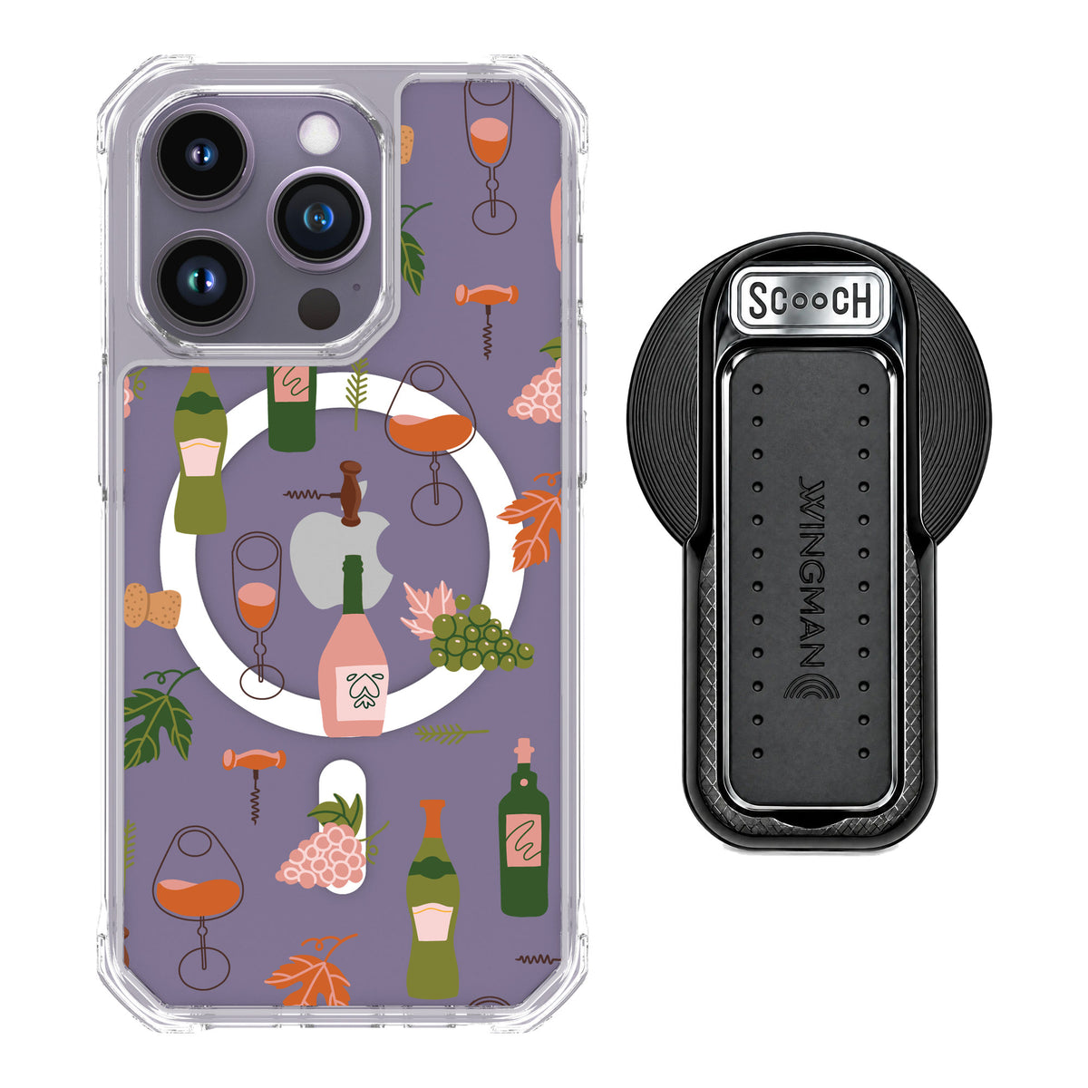 Scooch MagCase Vino Vibes for iPhone 14 Pro — MagSafe Wingback Bundle - Black