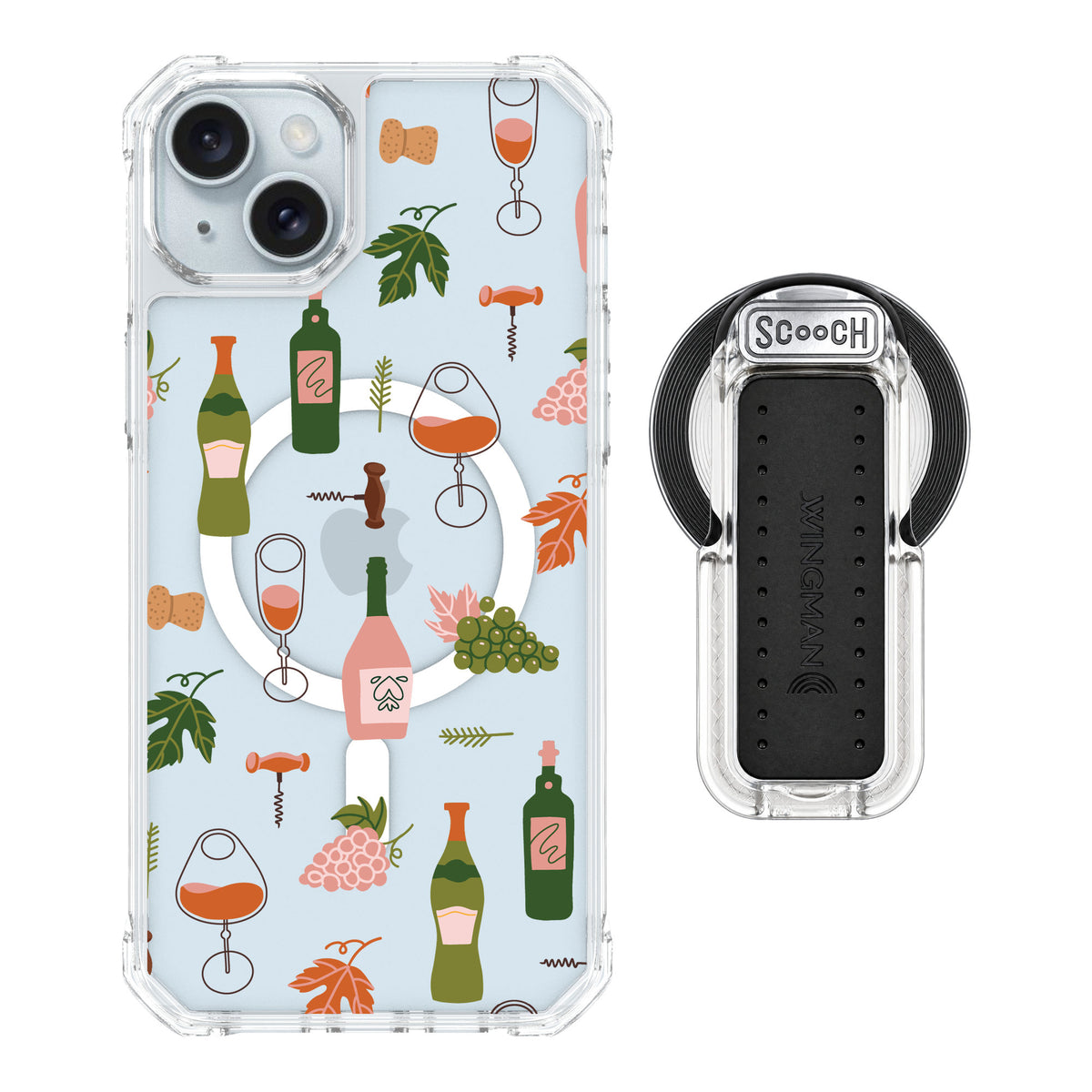 Scooch MagCase Vino Vibes for iPhone 14 Plus — MagSafe Wingback Bundle - Clear