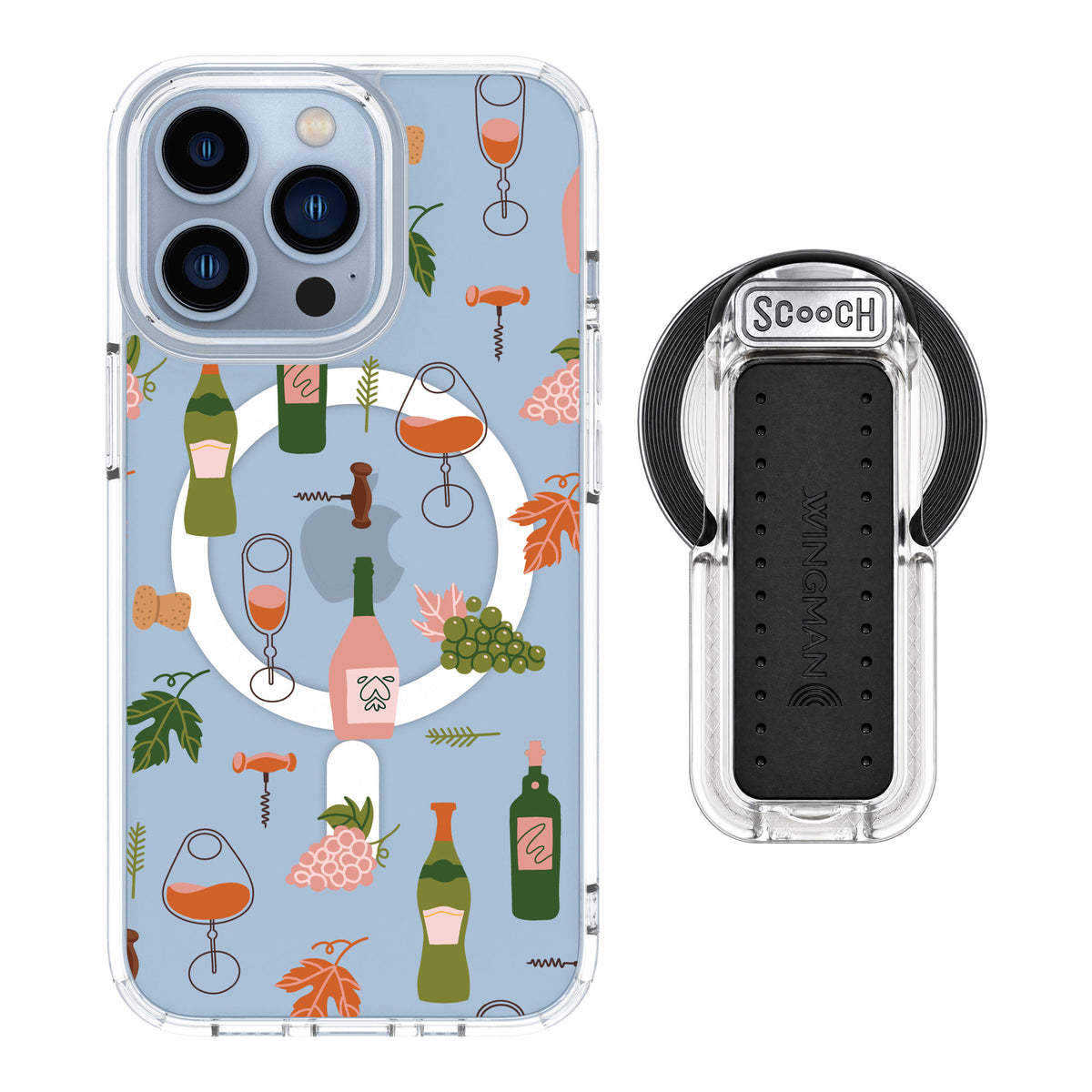 Scooch MagCase Vino Vibes for iPhone 13 Pro — MagSafe Wingback Bundle - Clear