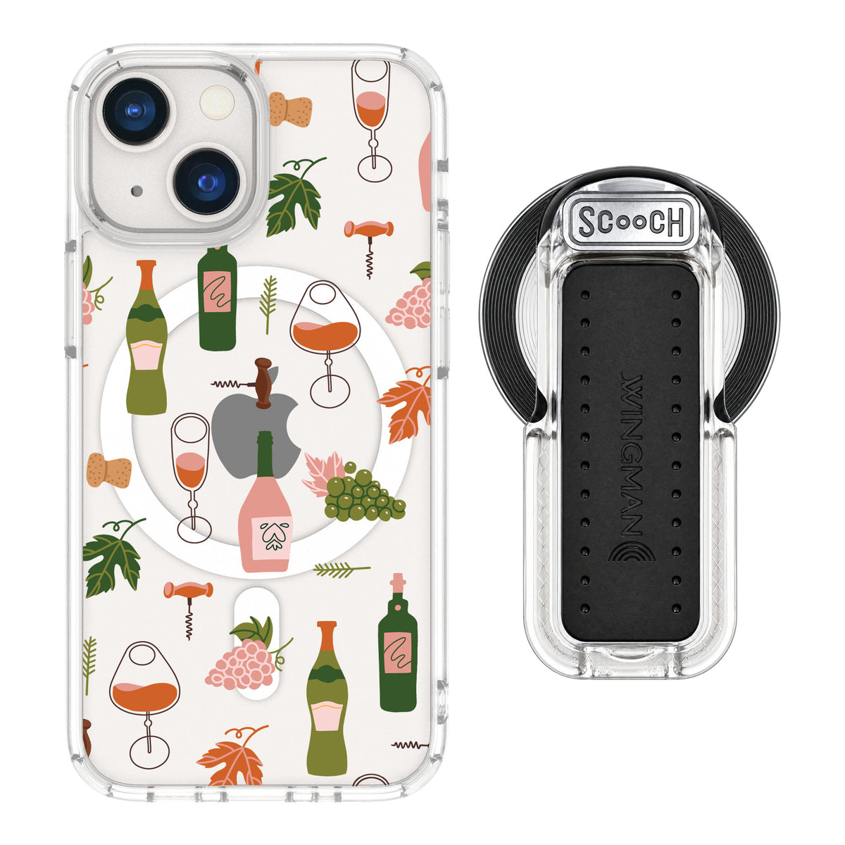 Scooch MagCase Vino Vibes for iPhone 13 mini — MagSafe Wingback Bundle - Clear