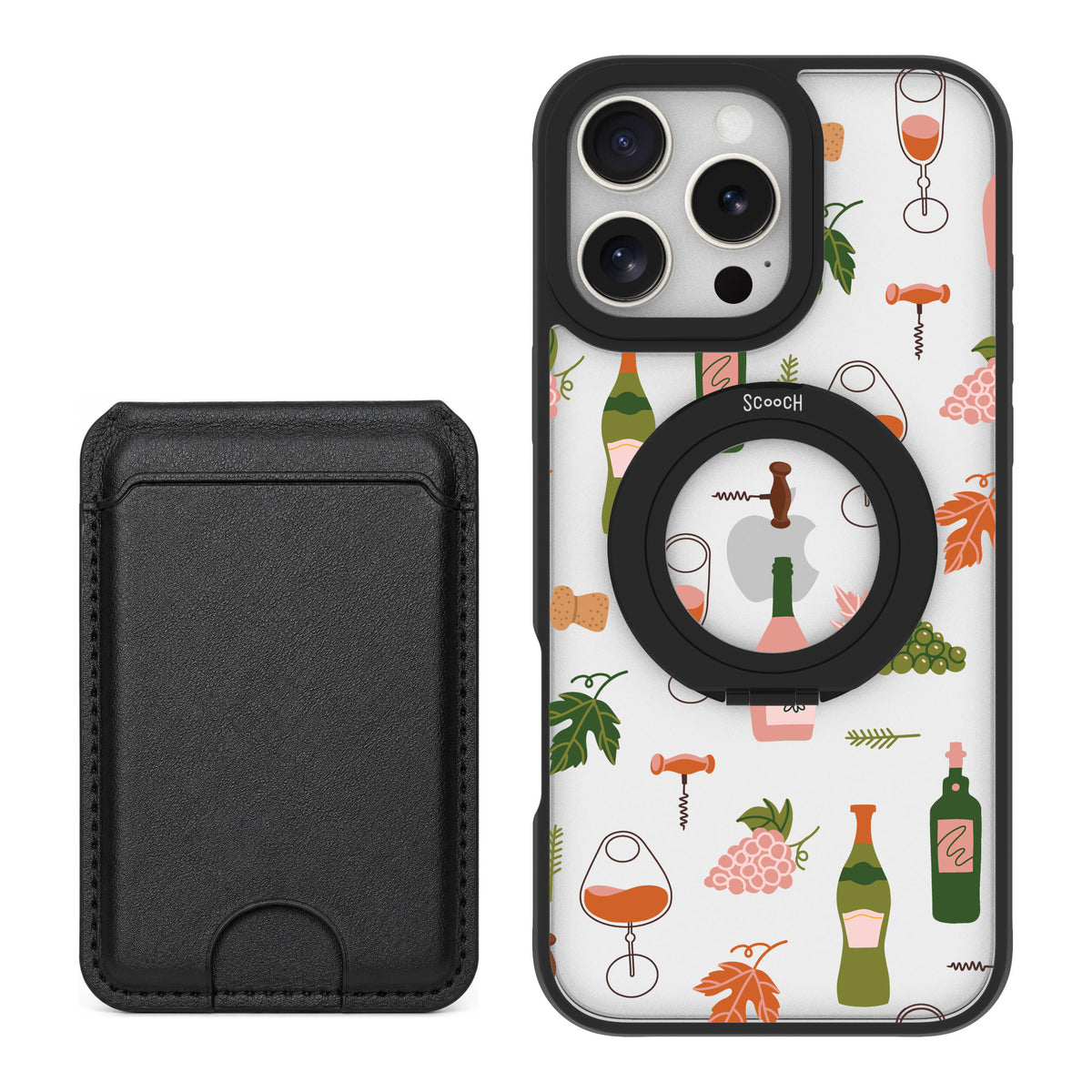 Scooch MagCase Vino Vibes for iPhone 16 Pro Max — Black MagWallet Bundle