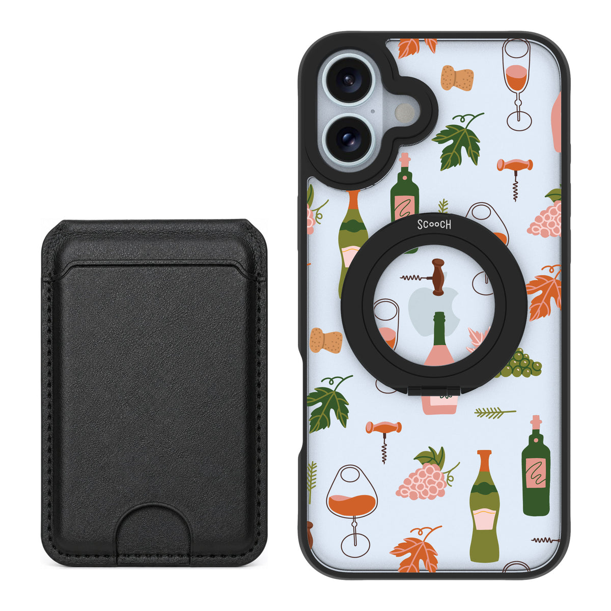 Scooch MagCase Vino Vibes for iPhone 16 Plus — Black MagWallet Bundle