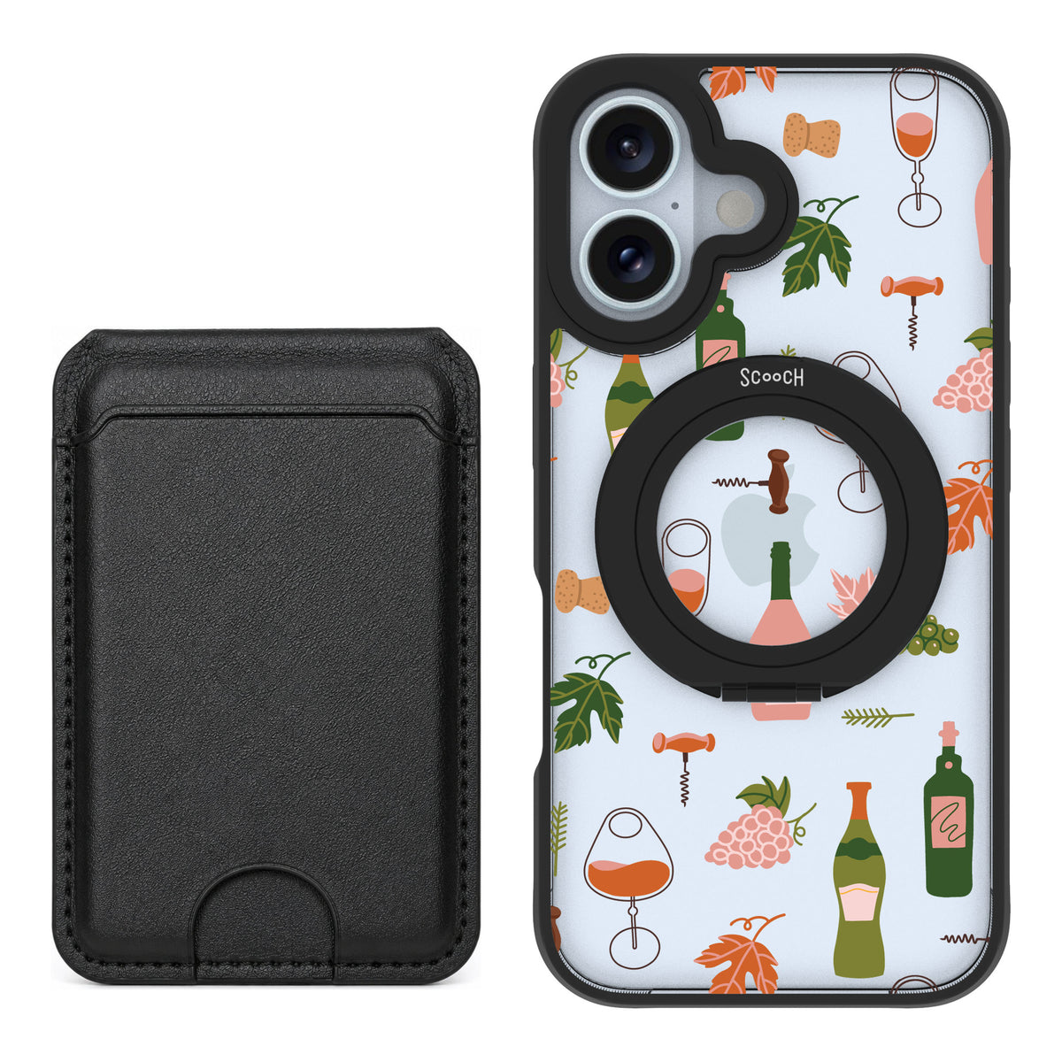 Scooch MagCase Vino Vibes for iPhone 16 — Black MagWallet Bundle
