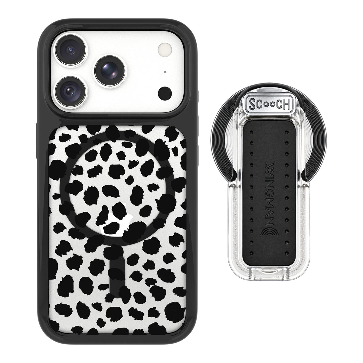 Scooch MagCase Black Leopard for iPhone 18 Pro Max — MagSafe Wingback Bundle - Clear