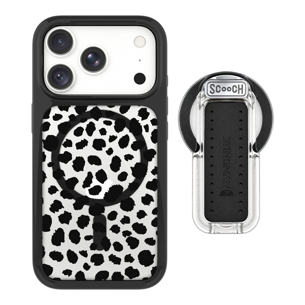 Scooch MagCase Black Leopard for iPhone 18 Pro — MagSafe Wingback Bundle - Clear