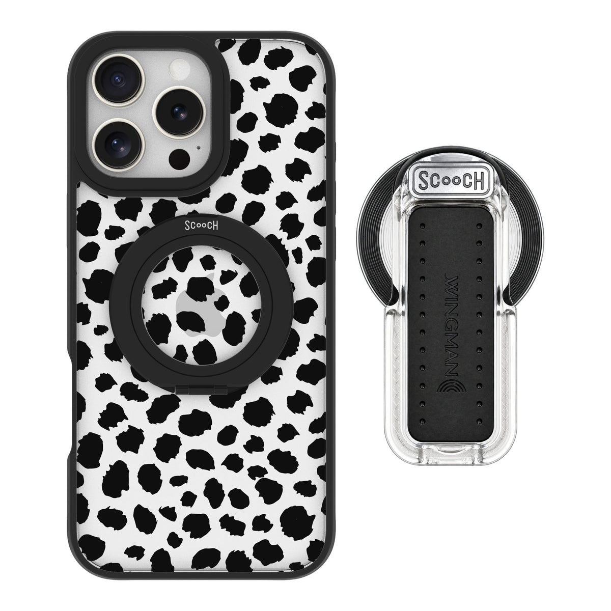 Scooch MagCase Black Leopard for iPhone 16 Pro Max — MagSafe Wingback Bundle - Clear