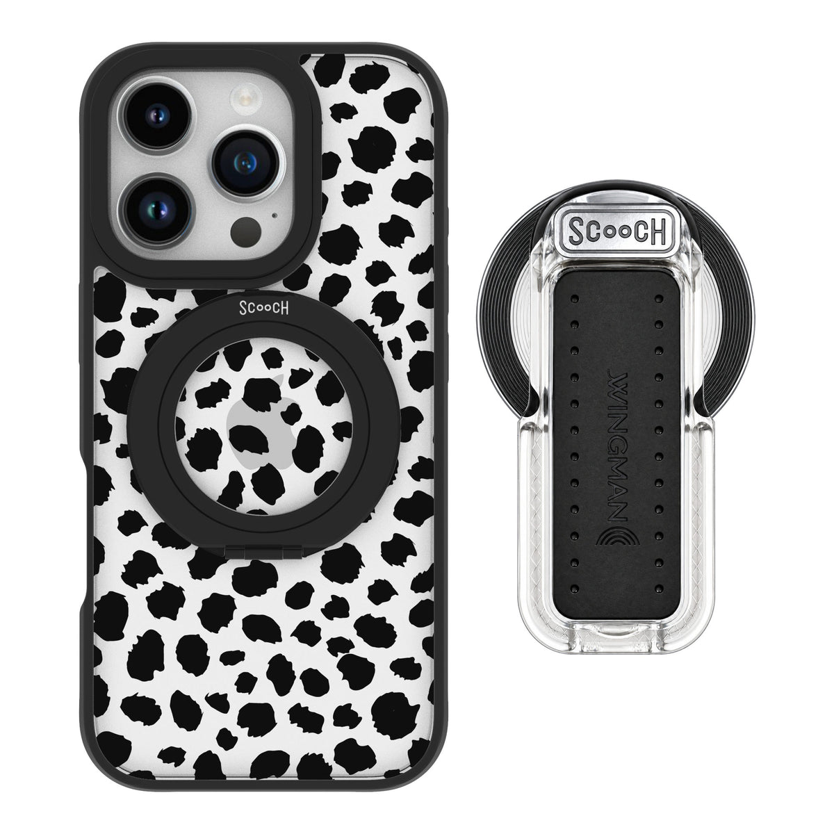 Scooch MagCase Black Leopard for iPhone 16 Pro — MagSafe Wingback Bundle - Clear