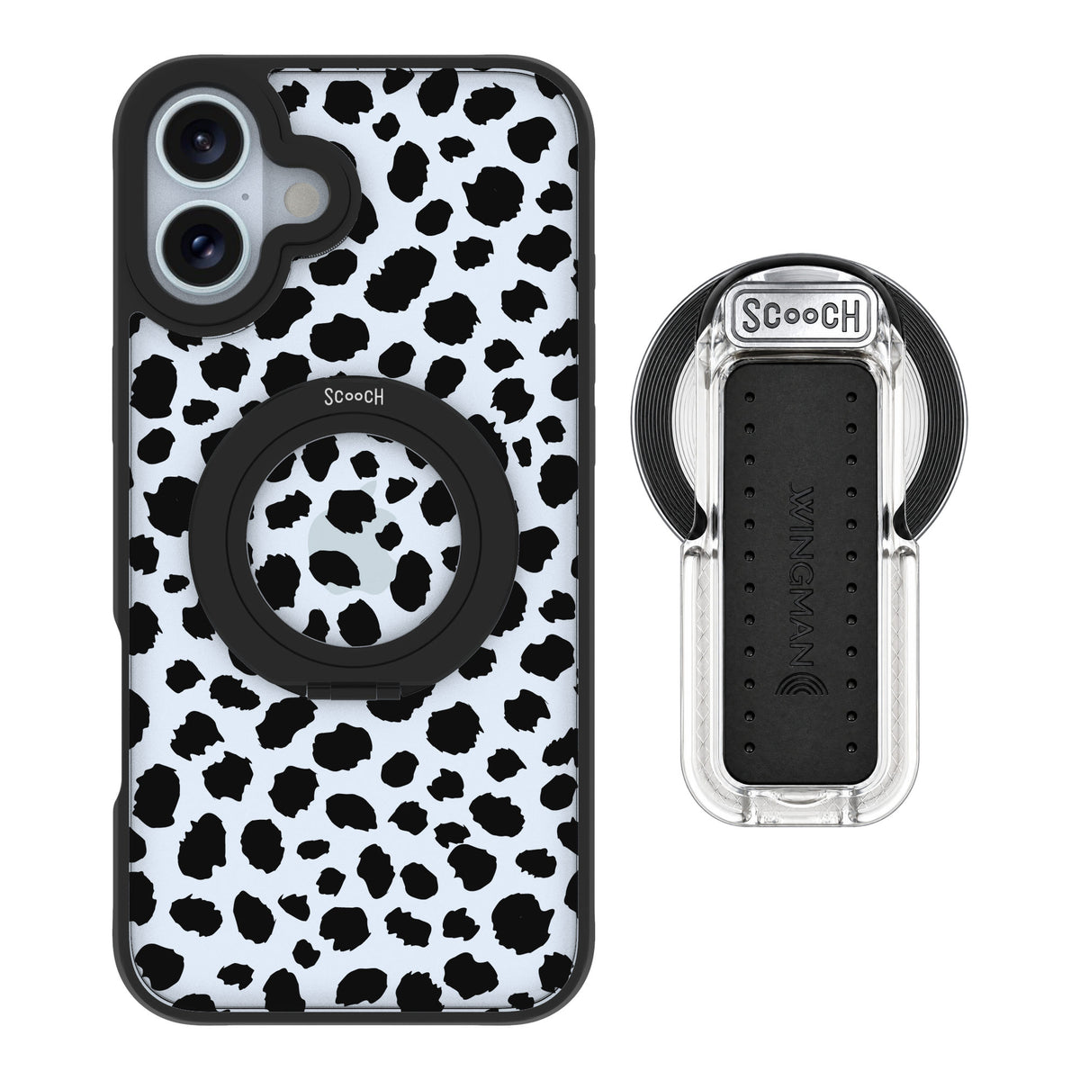 Scooch MagCase Black Leopard for iPhone 16 Plus — MagSafe Wingback Bundle - Clear