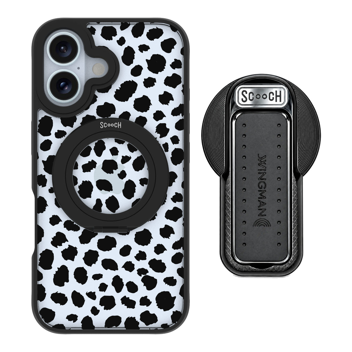 Scooch MagCase Black Leopard for iPhone 16 — MagSafe Wingback Bundle - Black