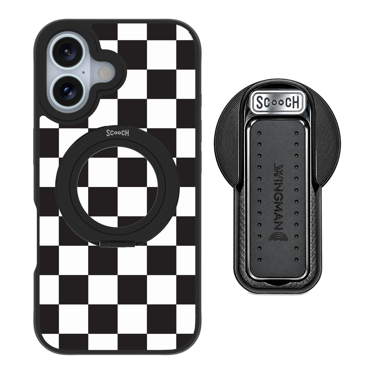 Scooch MagCase Checkered for iPhone 16 — MagSafe Wingback Bundle - Black